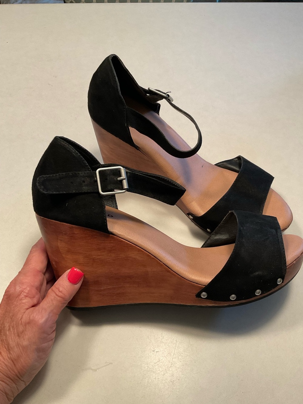 Torrid Studded Wood Platform Wedge Black Sandals